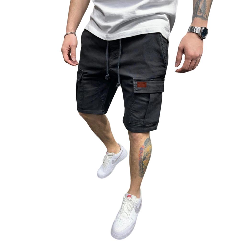 Men's Multi Pocket Cargo Shorts Relaxed Fit Straight Leg Athletic Five Pocket Shorts with Drawstring Waistband for Outdoor Activities
