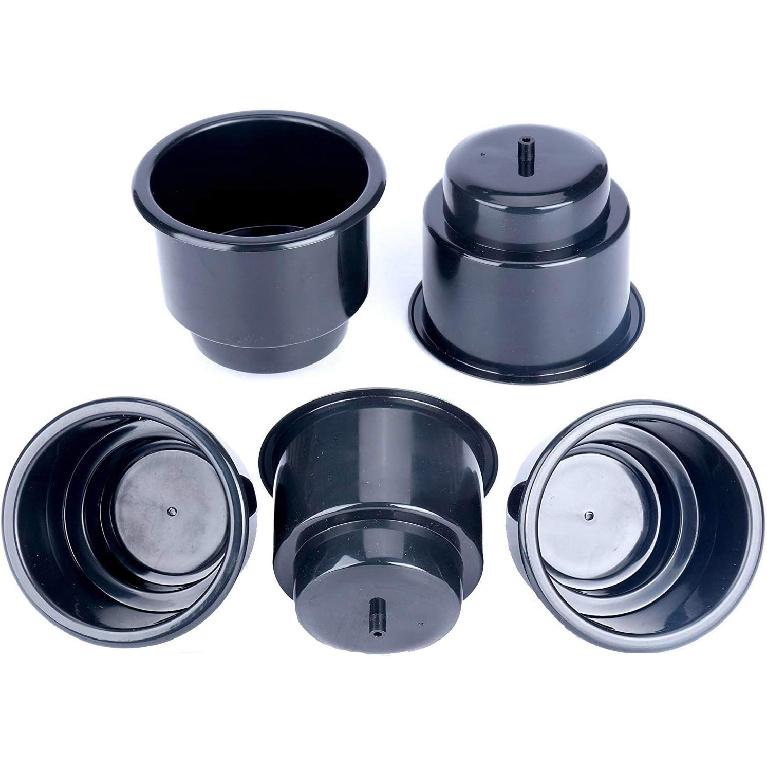 Amarine-Made (Set Of 5) Black Recessed Drop In Plastic Cup Drink Can Holder With Drain For Boat Car Marine Rv - Black