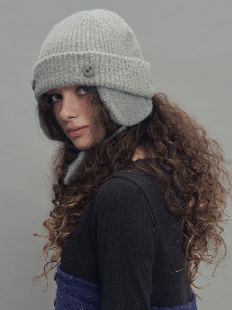 SETSETSET Two-Way Earflap Beanie Two-Tone Mix Melange Gray