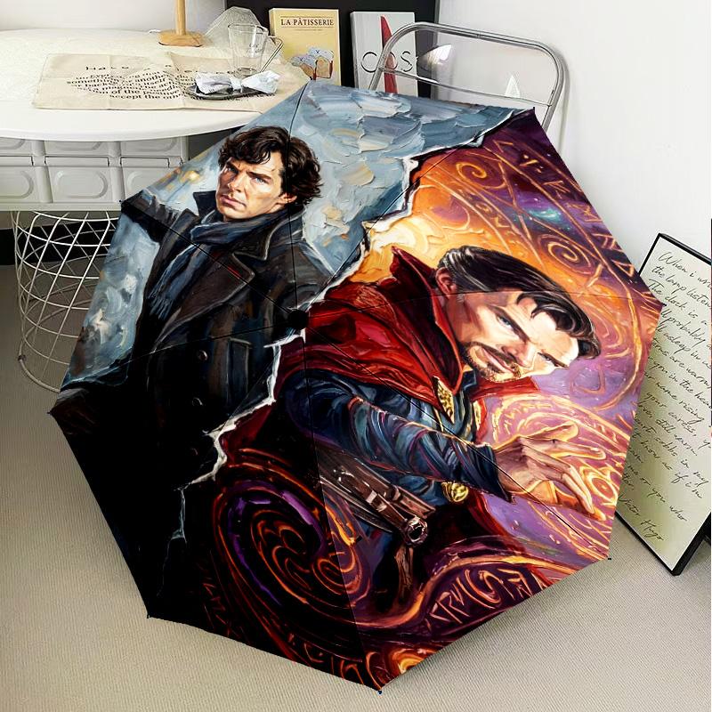 Sherlock Victorian Mystery Umbrella Folding umbrella, automatic umbrella 8-Frame for Travel, camping Use Gift for Halloween Christmas