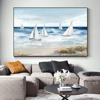 Nordic Abstrakte Strand Weiß Segelboot Ölgemälde Seascape Leinwand Drucke Poster Wand Kunst Bild Home Dekoration Für Wohnzimmer