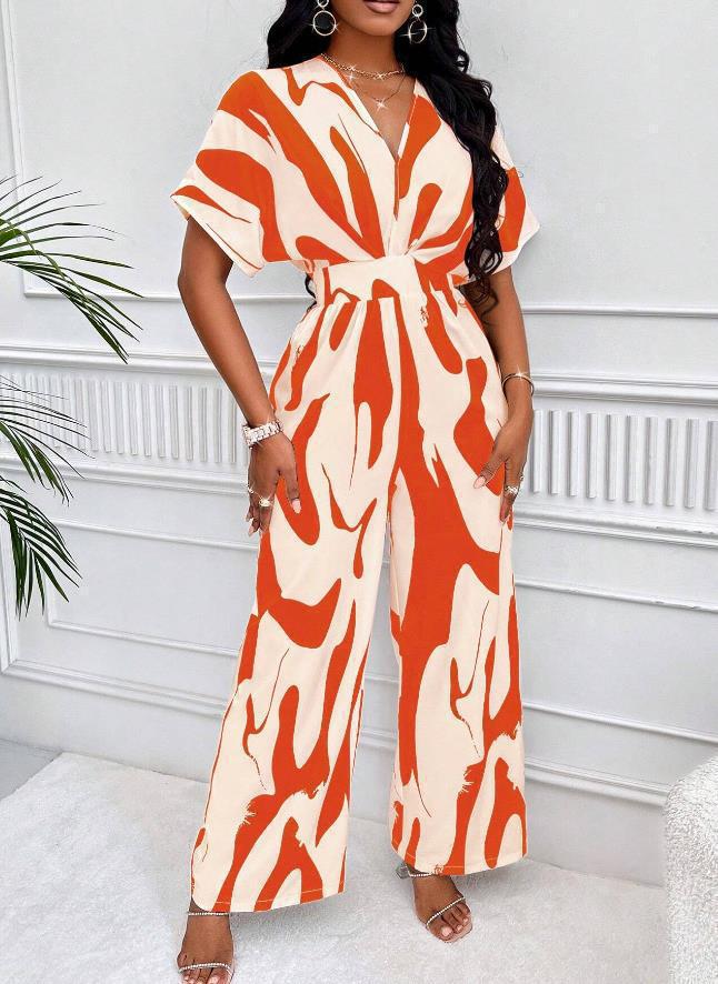 Spring and summer new European and American women's clothing full-body printed wide-leg jumpsuit
