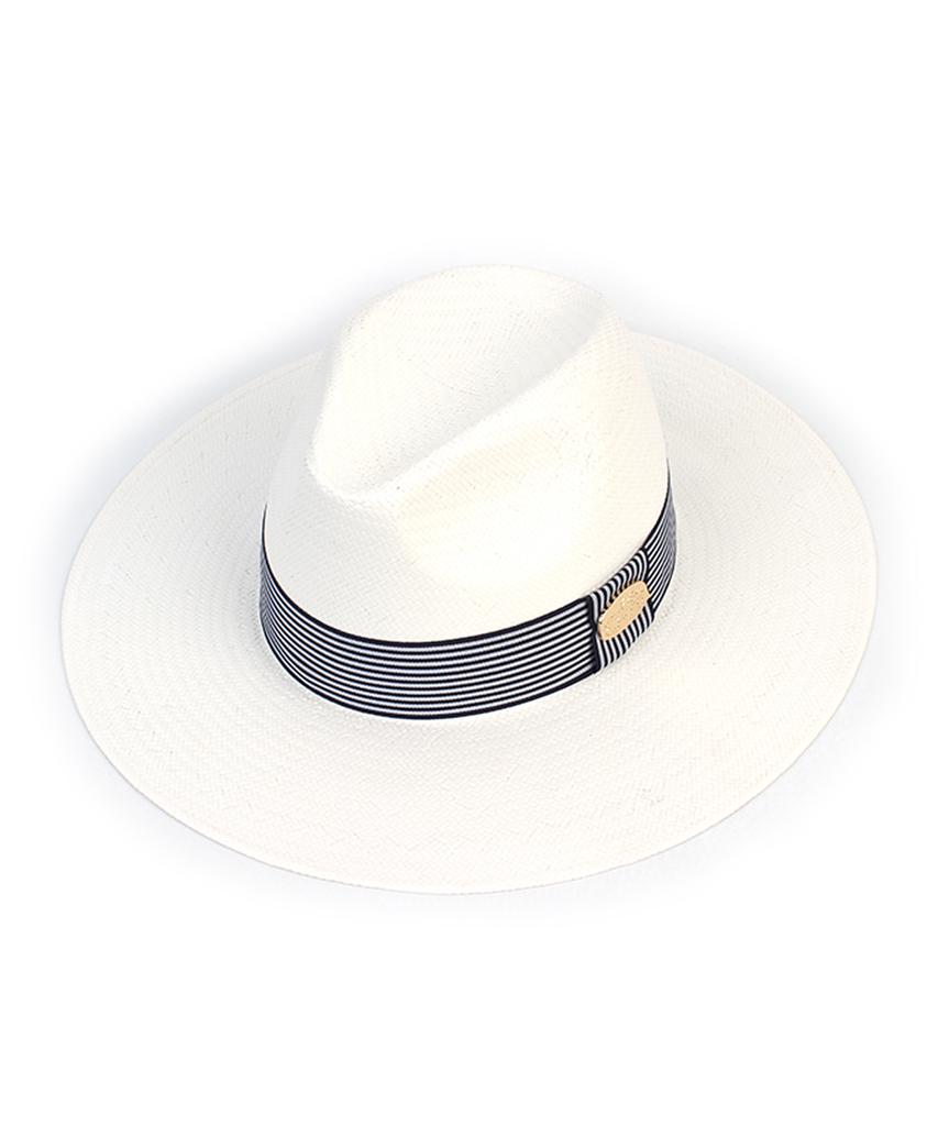 Yunibeosyeolkemiseuteuli Stripe Line White Long Fedora Panama Hat