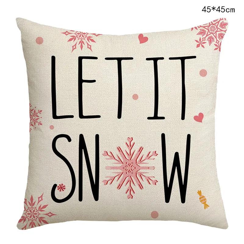 45X45Cm Pink Christmas Wood Man Pillowcase Girls Favors Winter Xmas Tree Linen Pillowcase Home New Year Sofa Cushion Cover