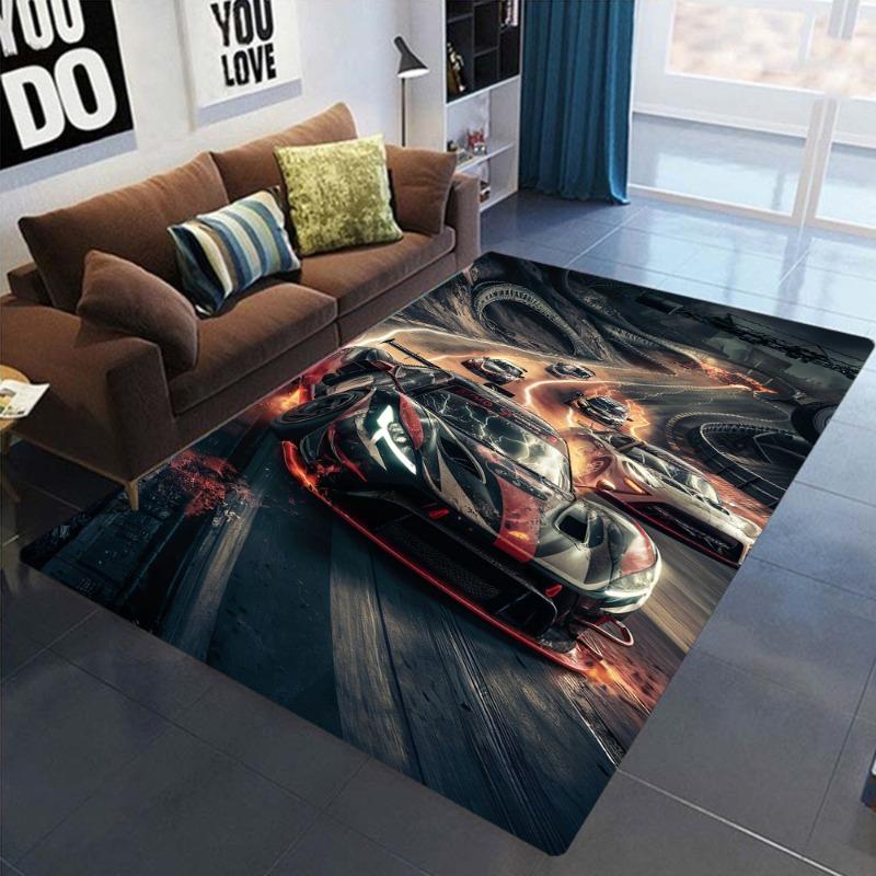 Sports Car Engine Detail Print Carpet Mat Anti-Slip Backing Rug Neon Style for Modern Home Decoration Car Enthusiast Studio