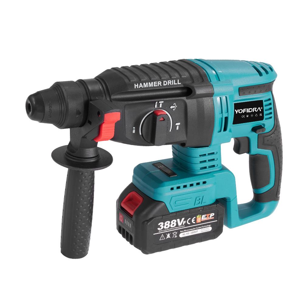 Yofidra 26MM Brushless Electric Hammer Drill Multifunctional Rotary Cordless Rechargeable Power Tools For 21V 18V Battery