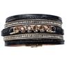 Bohemian Multilayer Geometric Leather Bracelet with Wide Edge and Magnetic Buckle - Ethnic Style Rhinestone Hand Jewelry