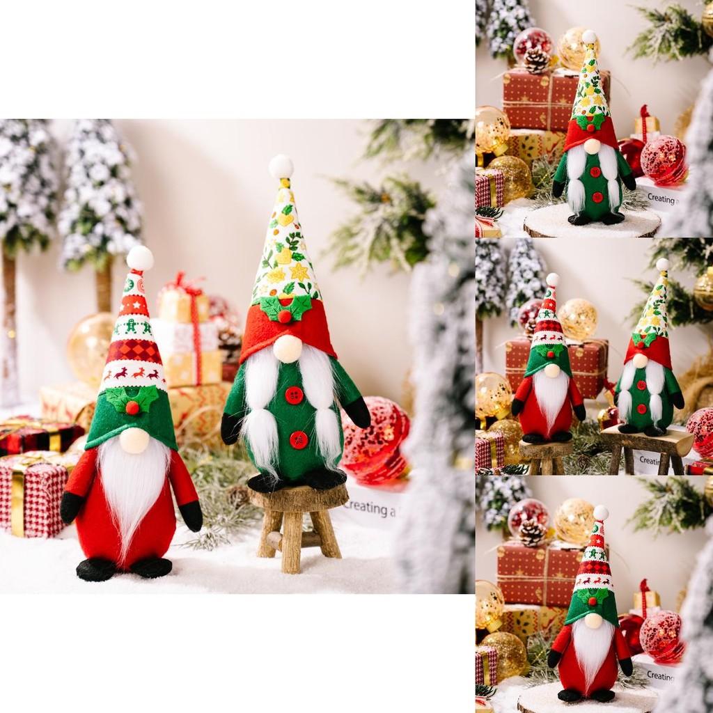 Festively Charming Red And Green Printed Hat Rudolf Gnome Plush Doll For Holiday Decor
