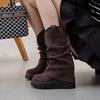 Pile Boots Women's 2025 Autumn and Winter New Short Boots Women's Height Increase Thin Women's Boots Fashion Design Sense Medium Tube Maillard