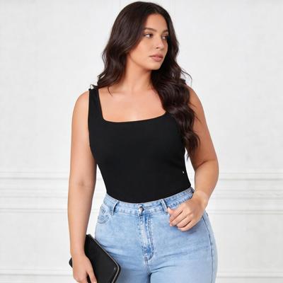 Plus Size Black Square Neck Camisole for Women, New Summer Slim Sleeveless Top, European and American Style Cross-border Bestseller