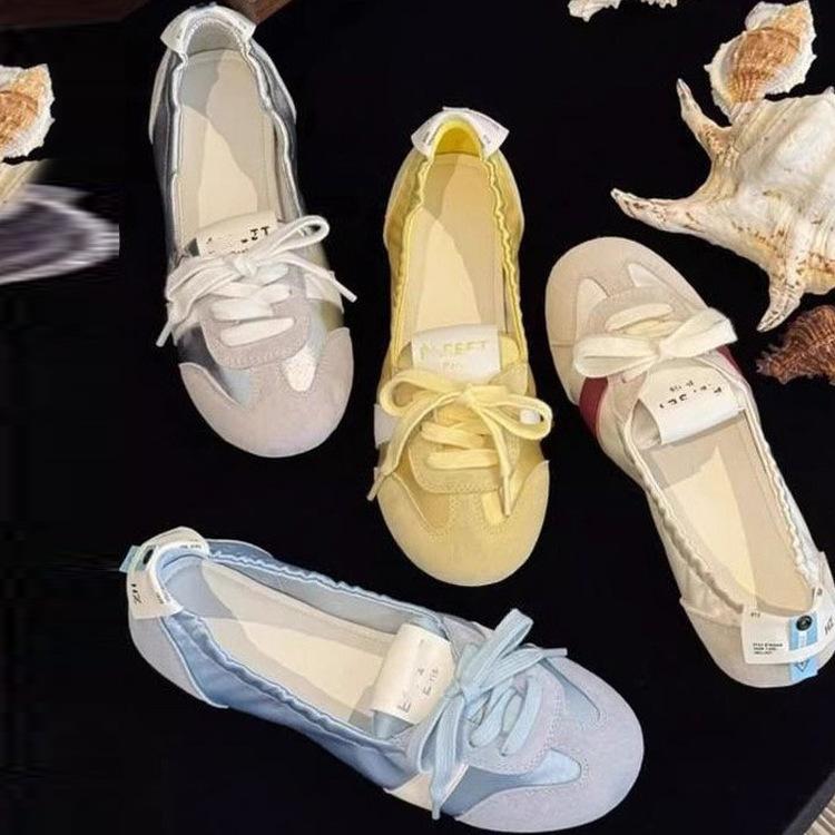 French ballet moral training shoes women's flat bottom 2025 summer new lace-up breathable one pedal white shoes fashion single