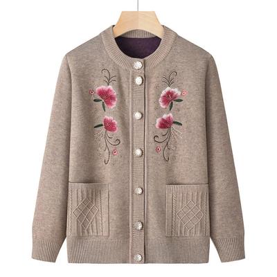 Winter Dress Female Mother Plus Velvet Padded Sweater Coat Grandma Warm Cardigan Old Lady Autumn and Winter Coat Western Style