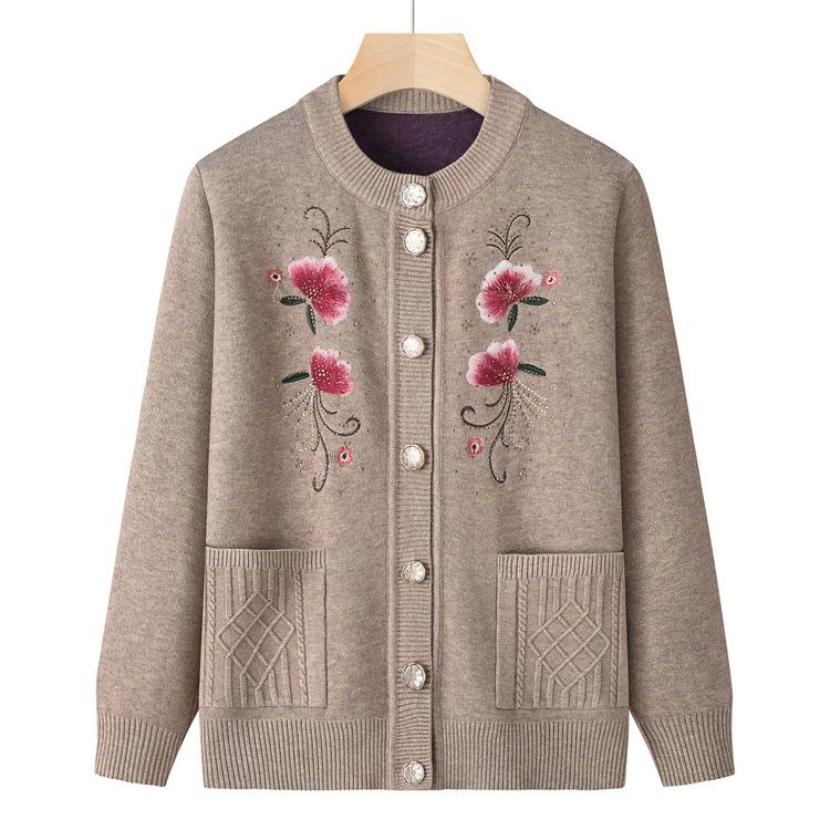 

Зимнее платье женское для мамы плюс бархатный утепленный свитер-пальто бабушке теплый кардиган пожилой женщине осенне-зимнее пальто западный стиль 2XL