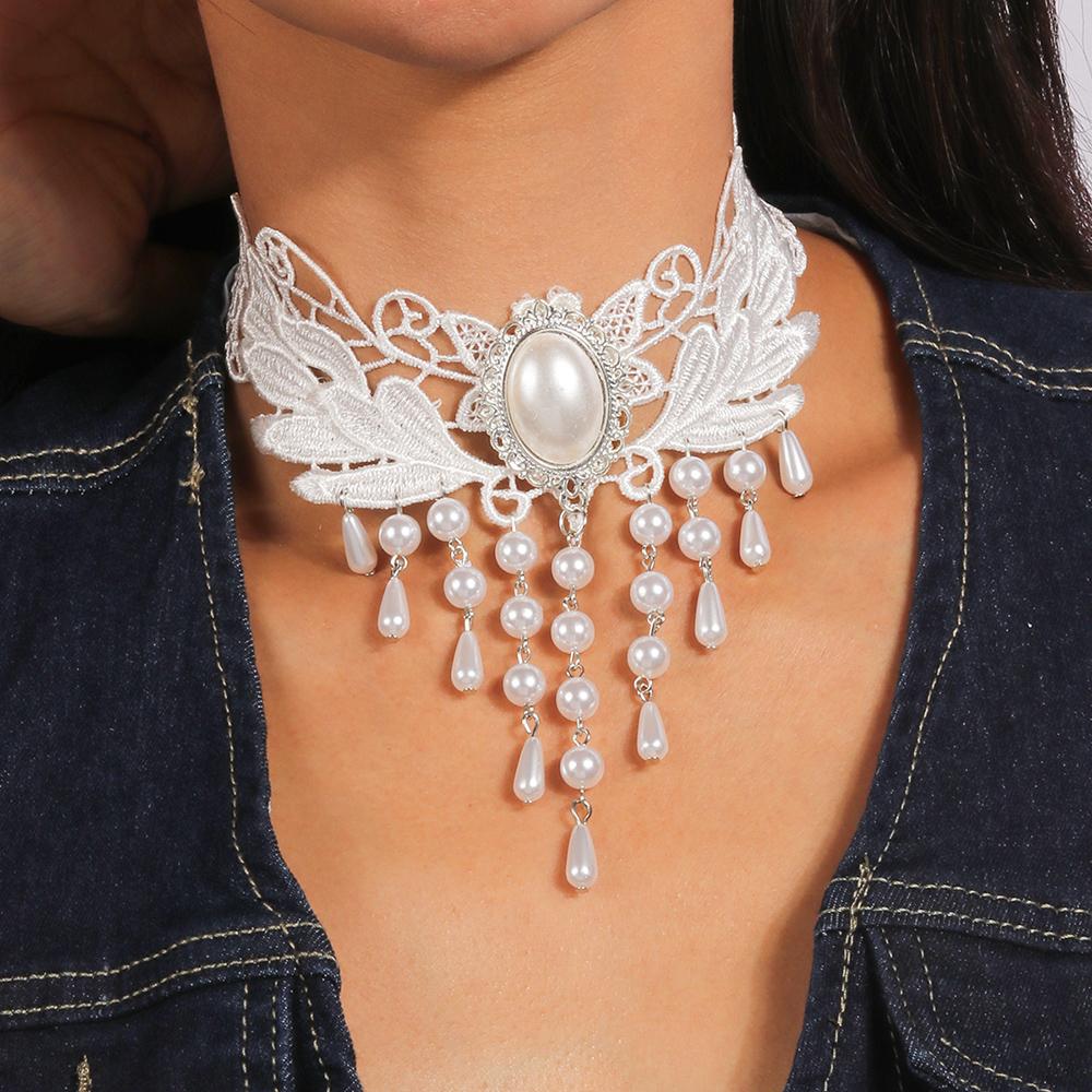 Gothic Black Lace Necklace for Women Steampunk Water Drop Choker Necklaces Girls Party Jewelry Gift