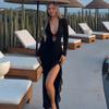 Elegant Deep V-neck High Slit Party Evening Dress Spring Autumn Ruffle Edge Sexy Lace Up Bodycon Dresses Long Sleeved Robe 15