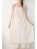 Spring/Summer 2026 Floral Print Spaghetti Strap Midi Dress - Sweet Mori Style with Lace Patchwork