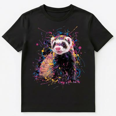 Colorful Paint Splash Cute Ferret Art Graphic Unisex T-Shirt