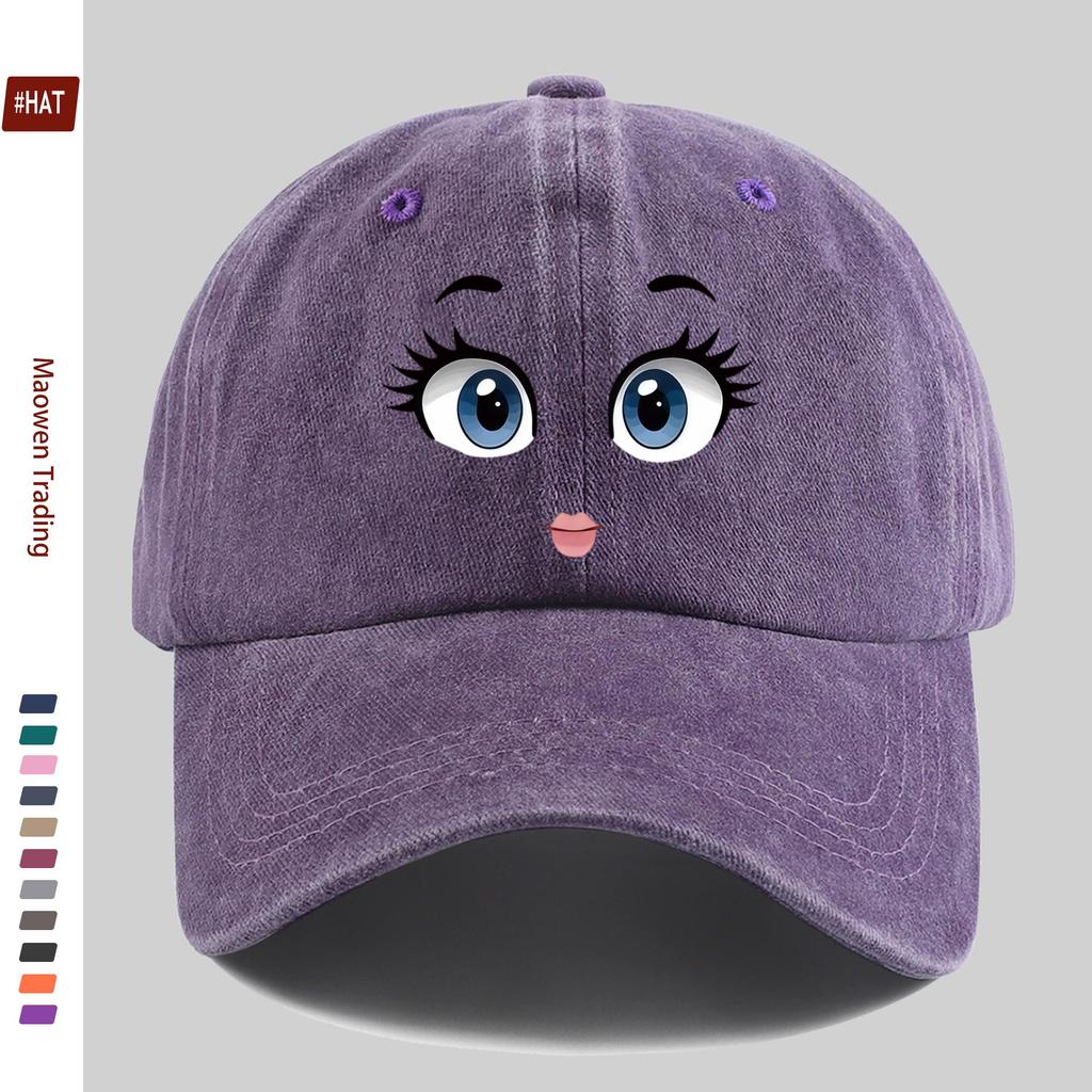 pc BigEyed Cartoon Face Print Baseball Cap Fashionable Design Sun Hat Comfortable Lightweight Trucker Hat Adjustable Strap