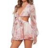 Abito estivo da donna in chiffon con maniche a lanterna e fantasia geometrica per abbigliamento casual