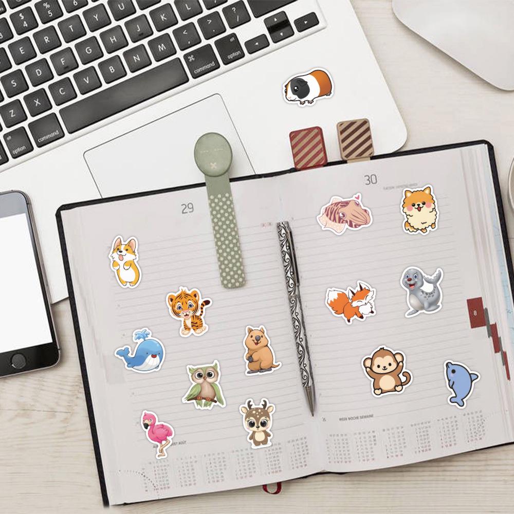 120 Cartoon Animal Doodle Stickers for Suitcase, Notebook, Skateboard, and Water Cup - Waterproof and Decorative