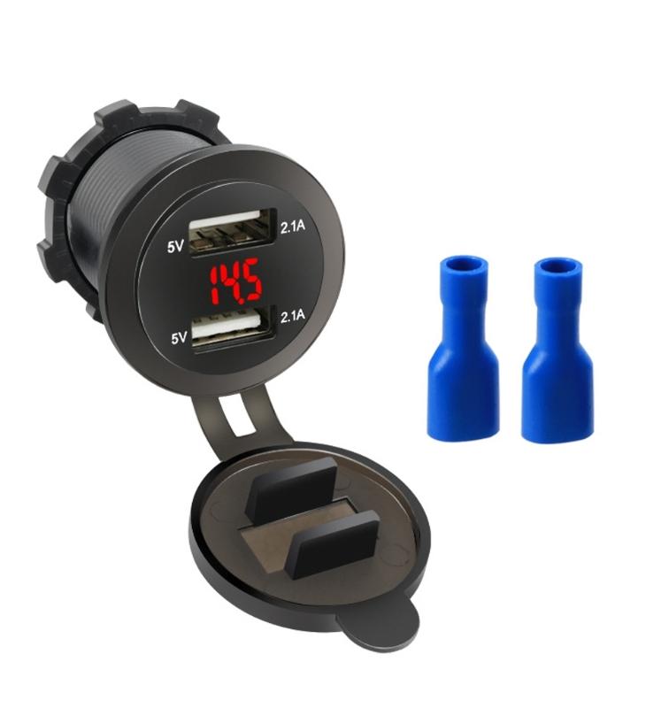 Waterproof Double  USB Charger Socket with LED Light 12V/24V 4.2A Double  USB Port Charger Socket for Car Motorcycle Boats