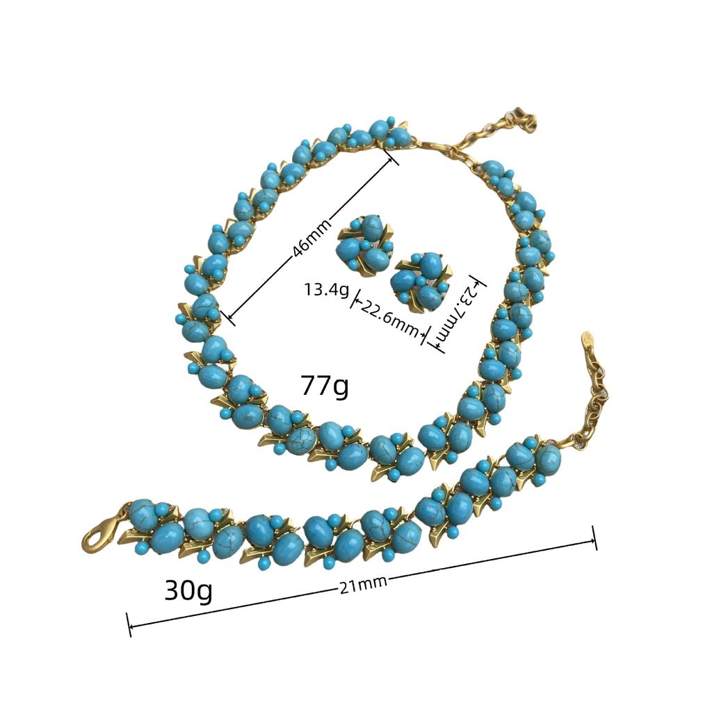 Elegant Court Style Turquoise Trifari Vintage Medieval Necklace Bohemian Earrings Bracelet