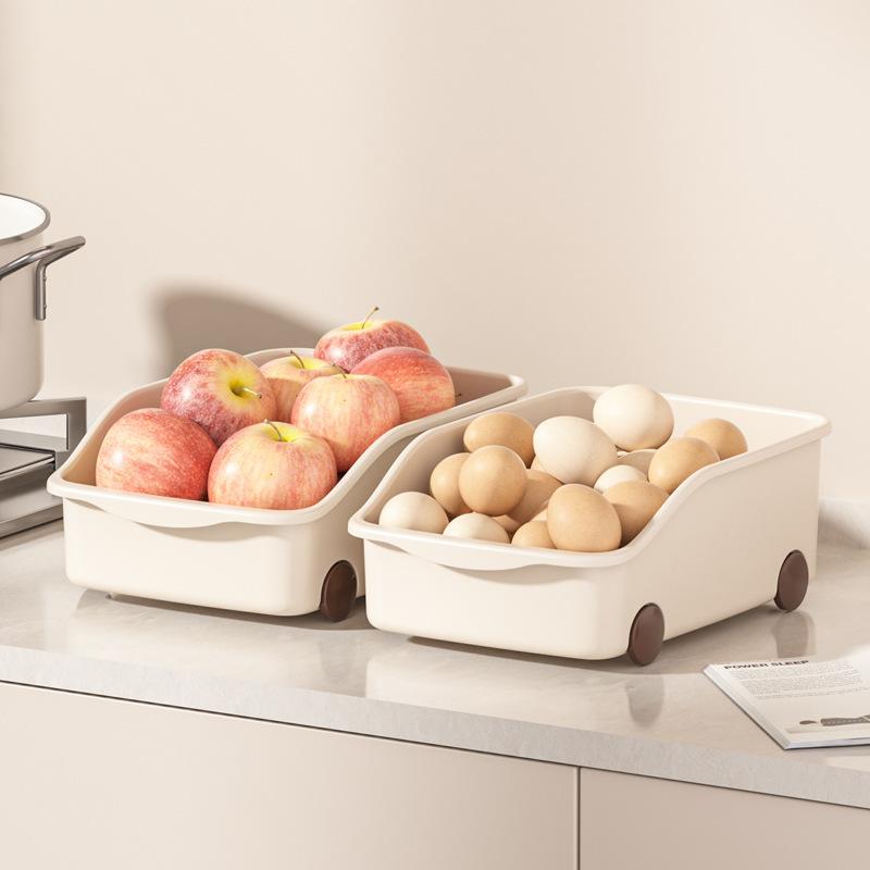 New Storage Box PP with Handle with Pulley Storage Box Household Desktop Kitchen Plastic Cabinet Storage Compartment