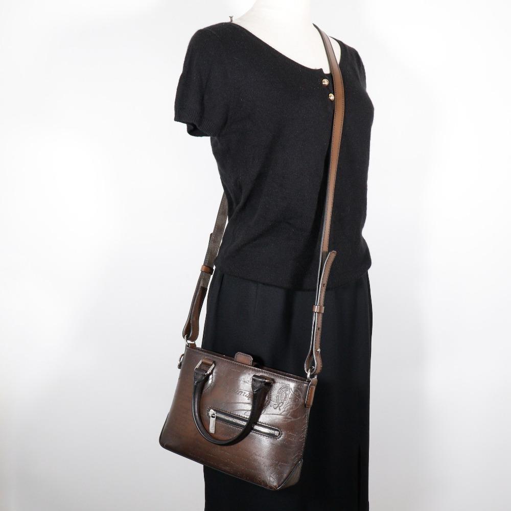 Berluti Tujour Gulliver Handbag Scrit Calligraphy 2WAYShoulder Brown leather mens Used