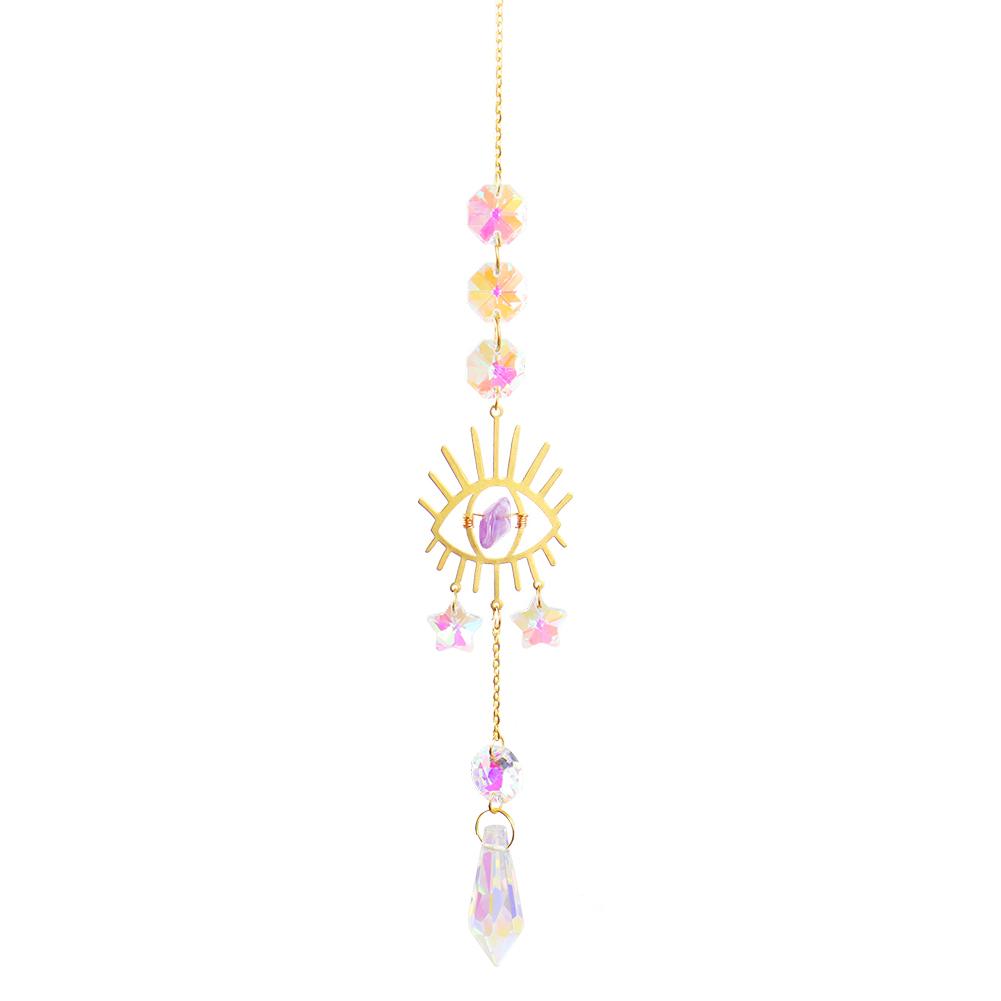 

Sun Ball Crystal Hanging Metal Ornament Pendant Crystal Star Eye Window Prism Moon Bell Pendant Rainbow Maker