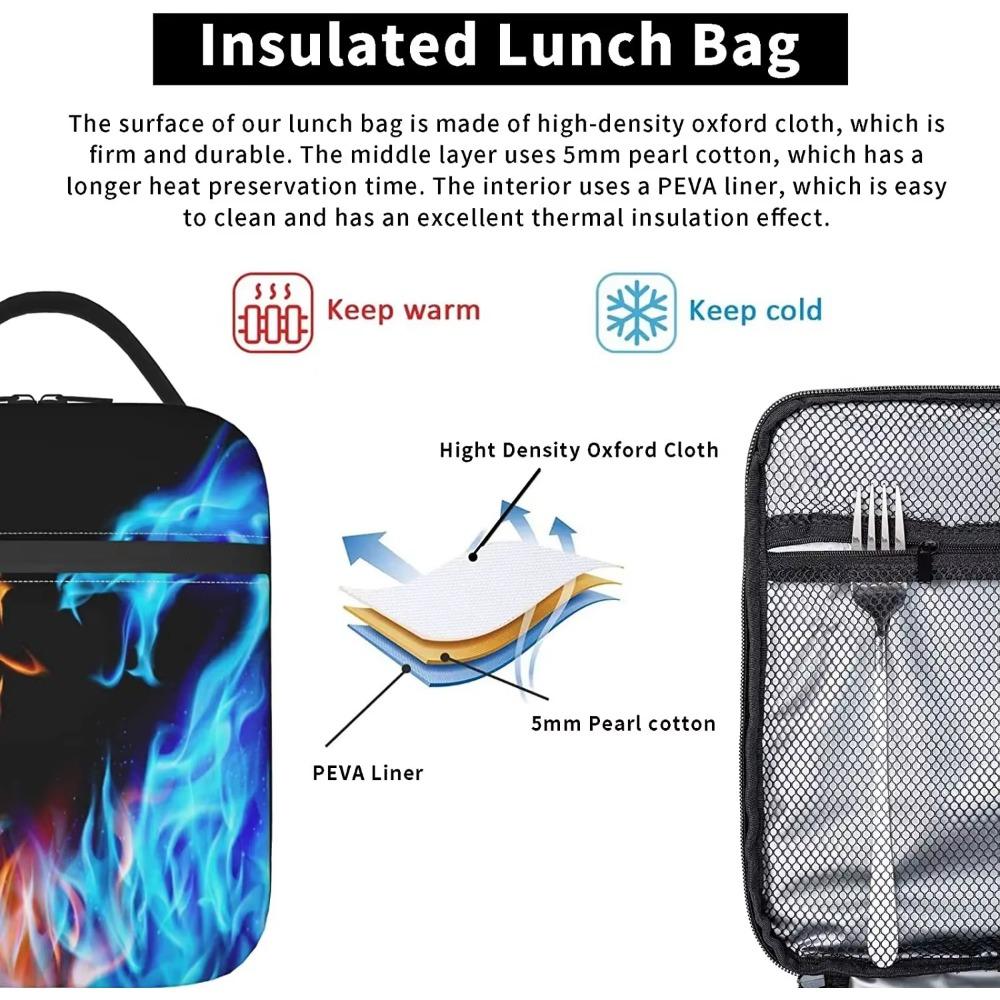 Ice and Fire Dragon Totes Lunch Bag Portable Insulated Lunch Box Back To School Picnic Office Travel