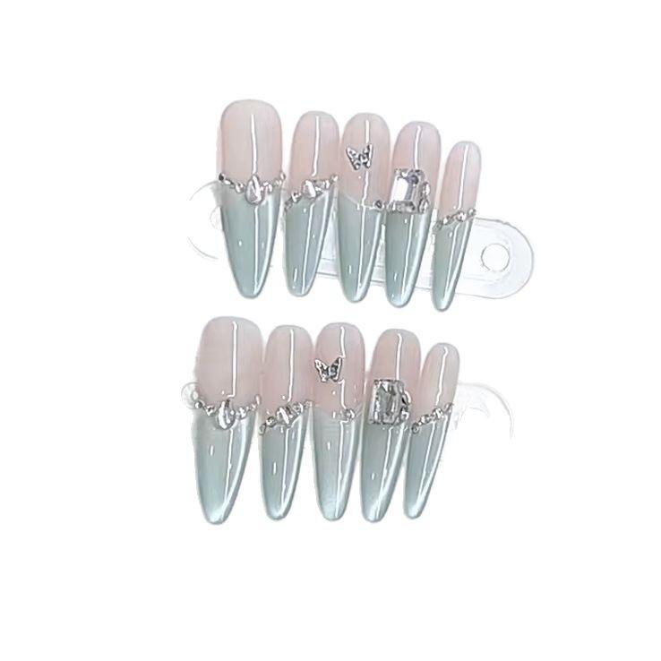 Hand-woven Armor Romantic Journey Long Slim Dog French Cat Eye Metal Butterfly Manicure Patch