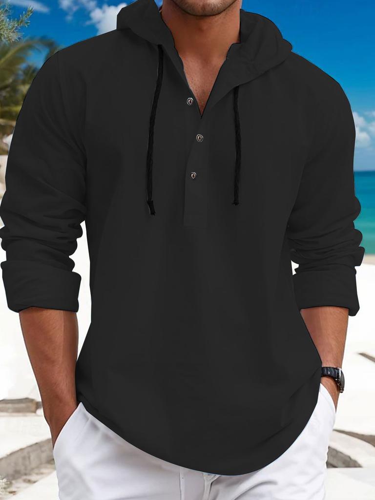 Autumn New Casual Men's Pearl Cotton Small Twill Hooded Button-Up Shirt Men's