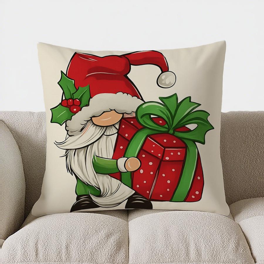 Home Decor Cute Santa Gnome With Gift Christmas Pillow Pattern Cushion Cover Suitable For Sofa Bedroom Car Pillow Cover