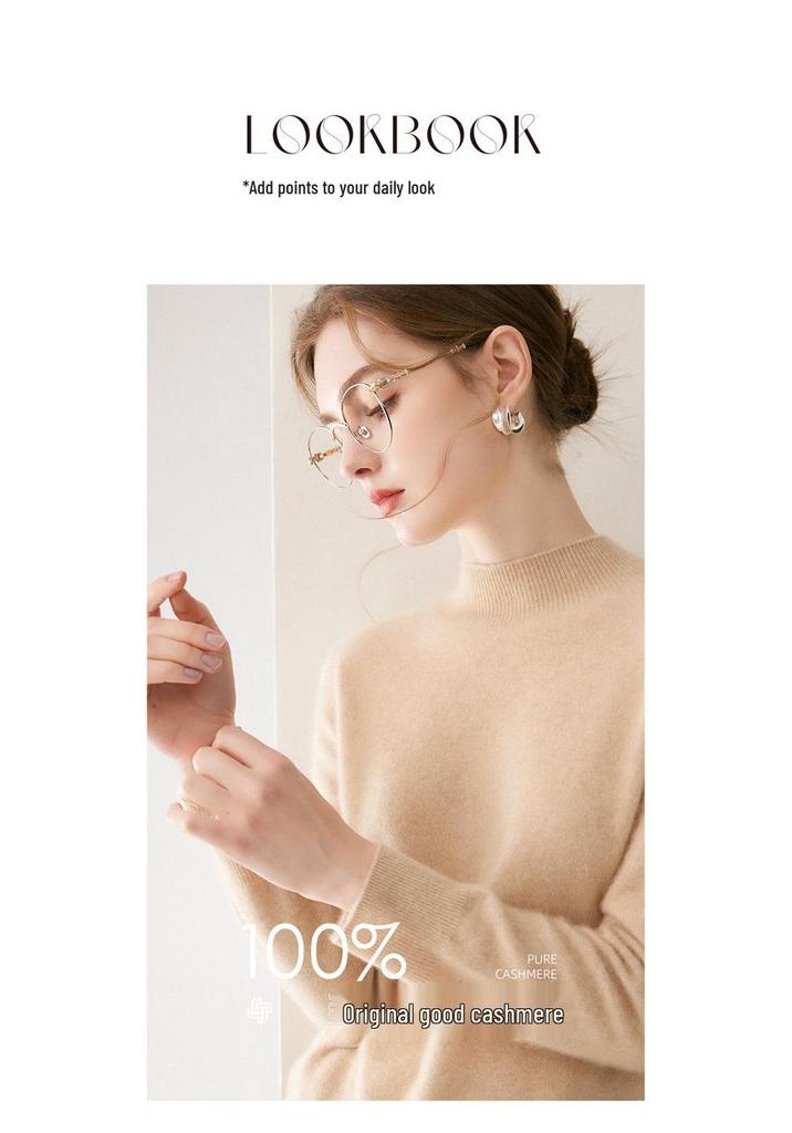 2026 Le Kasha Women's Pure Cashmere Sweater: 12 Gauge Flat Knit, Half-High Neck, Solid Color, Autumn/Winter Base Layer