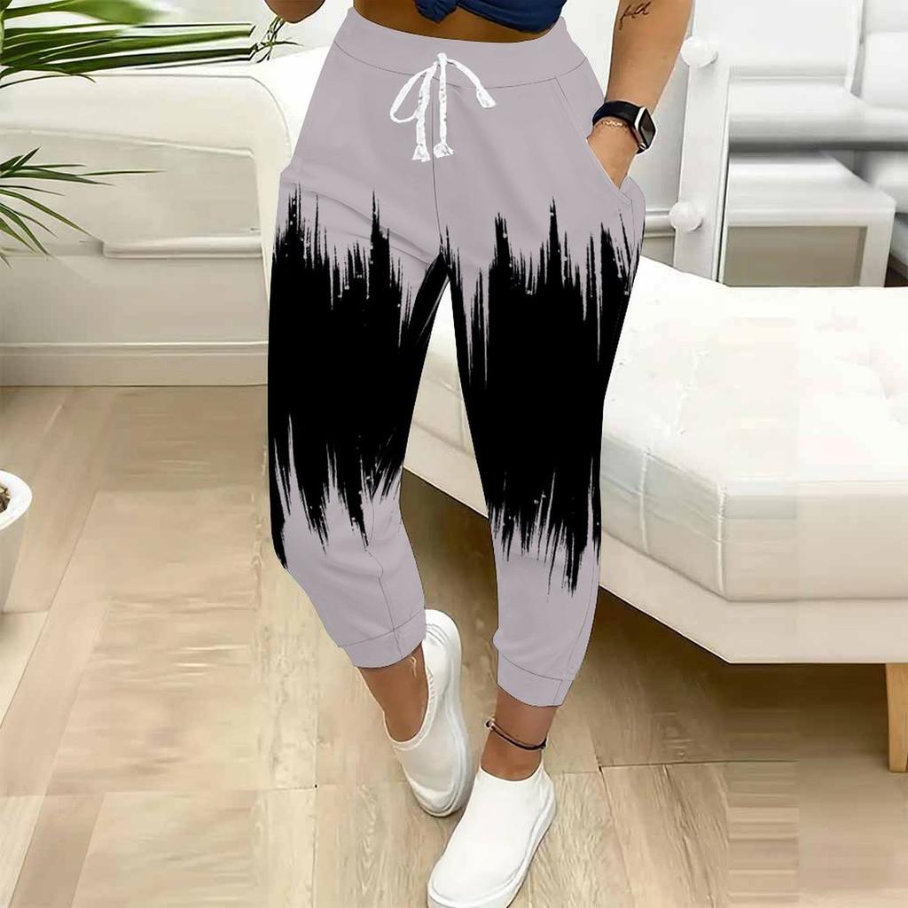 Summer Ladies Leopard Print Printed Sweatpants Loose Fit Drawstring Joggers Elastic Cuff Daily Casual Pants