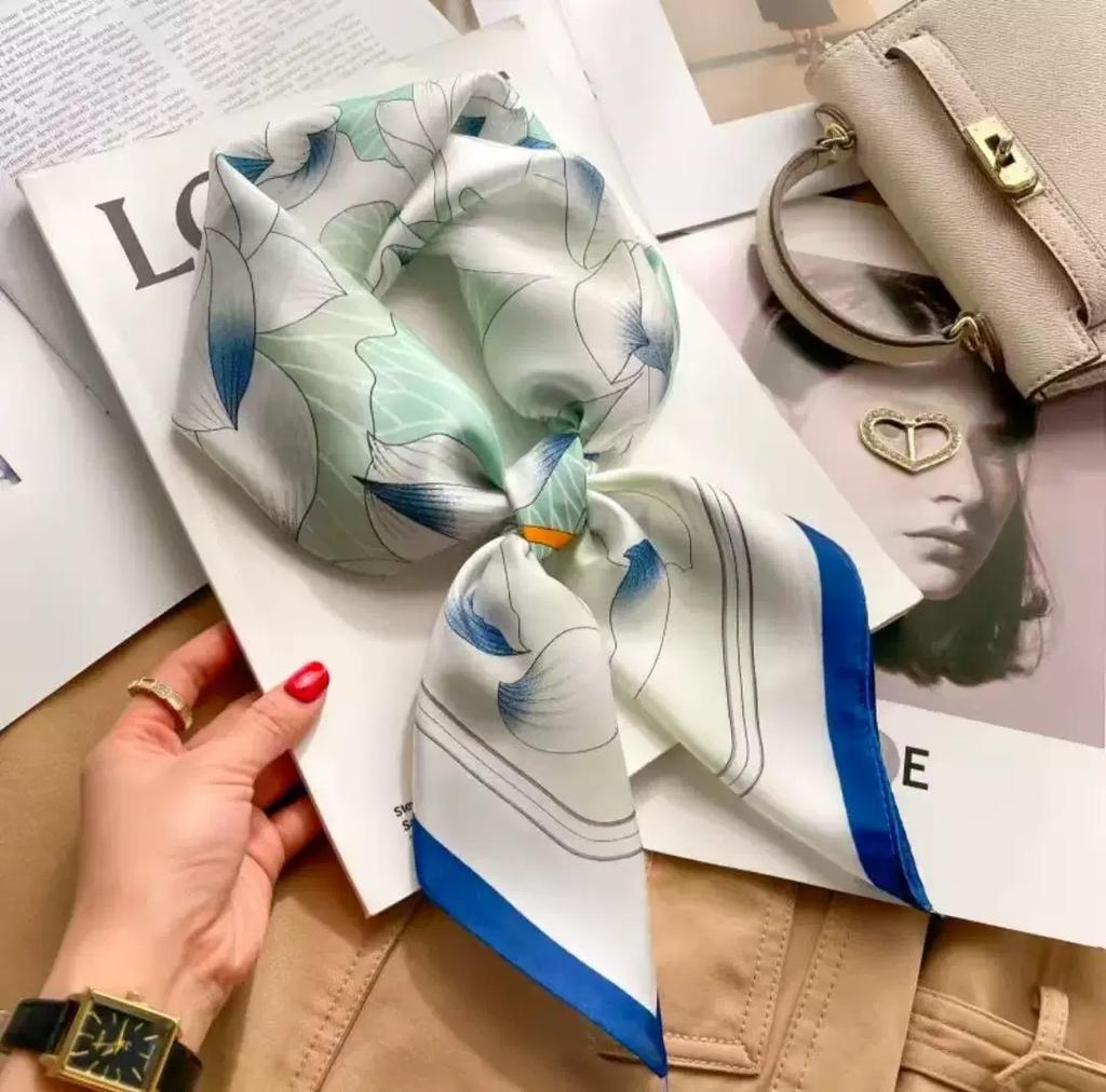 Elegant Print Square Scarf Women Floral Soft Satin Neckerchief Head Scarves Hijab Female Headband Bag Ribbons Bandana Foulard