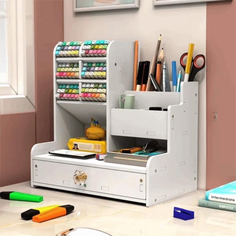 With Drawer Desk Pencil Holder Large Capacity Stationery Storage Rack Desktop Organizer  School