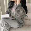 Women Zipper Rib Loose Cardigan Coat Lantern Sleeve Knit Warm Sweater Coat Solid Casual Office Jacket Women Fall Winter