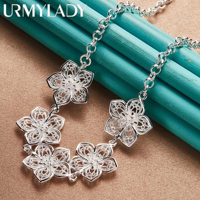 925 Sterling Silver Flower 20 Inch Pendant Necklace Fashion Charm Jewelry