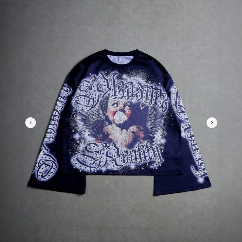 Vintage Cupid Print Gothic Sweatshirt Long Sleeve Flared Top Y2K Streetwear