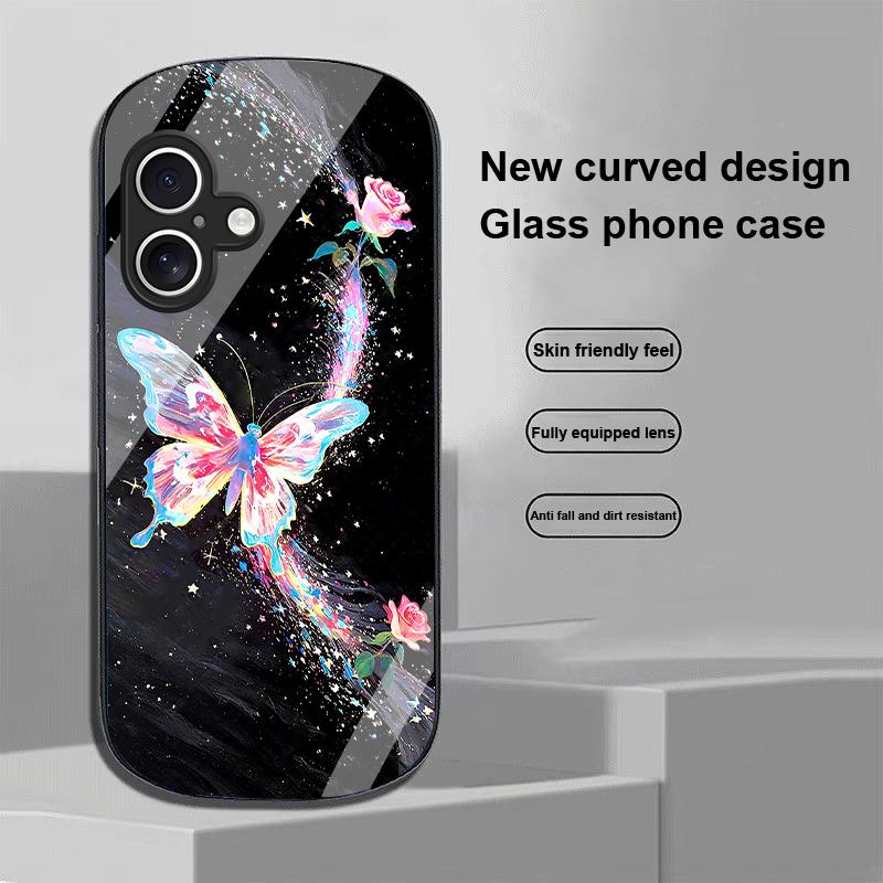 Spiral Vortex Black For Apple IPhone 16 11 13 15 14 Pro Max 12 Mini 7 8 Plus XR X XS Elliptical Shaped Tempered Glass Phone Case
