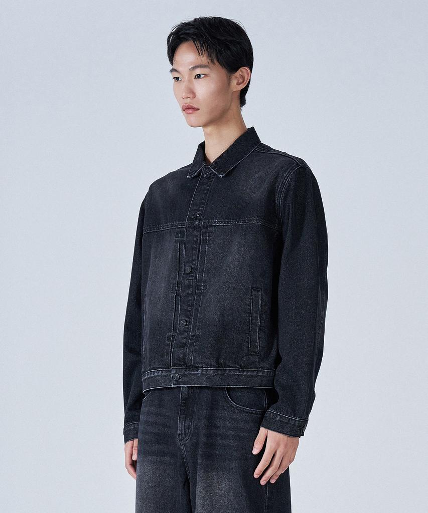 PROJECT3 Washed Denim Trucker Jacket [Black Denim]_Tj1016