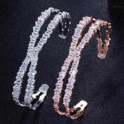 CMM Luxury Cubic Zirconia X Shape White Golden Color Adjustable Bangle
