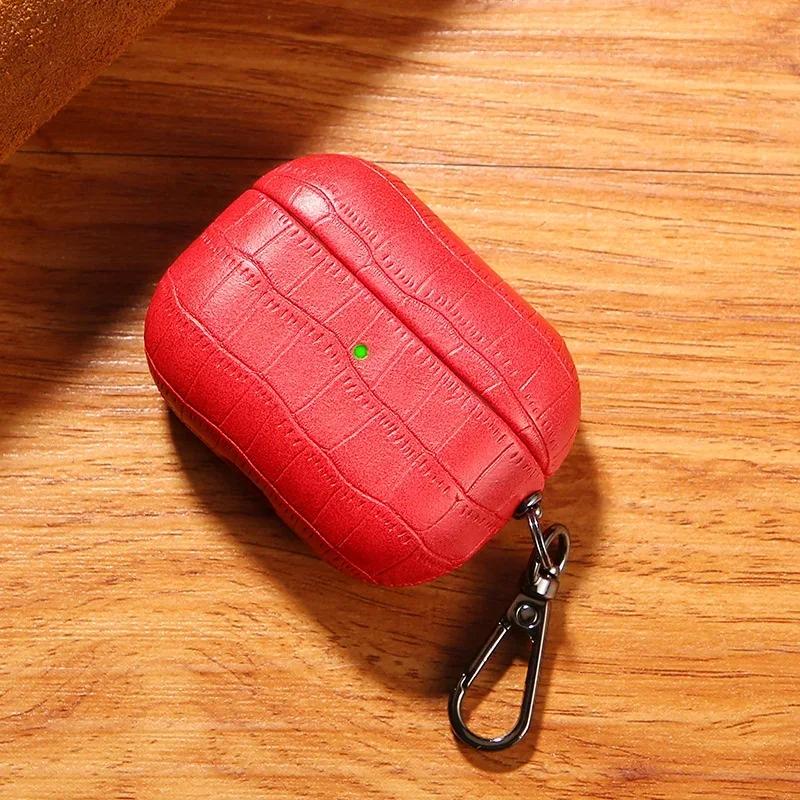 High-end Business Crocodile Premium Leather Earphone Case With Keychain For Apple AirPods 4 3 2/1 Pro 2 Drop-Proof Headset Cover