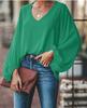 European & American Women's V-Neck Lantern Sleeve Loose Long Sleeve Plus Size Top - Summer 2025 Collection