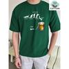 Men's Summer 100 Cotton Fashionable Casual Loose Large Fun Beer Pattern Printed Sports Round Neck Short Sleeve T-shirt Top