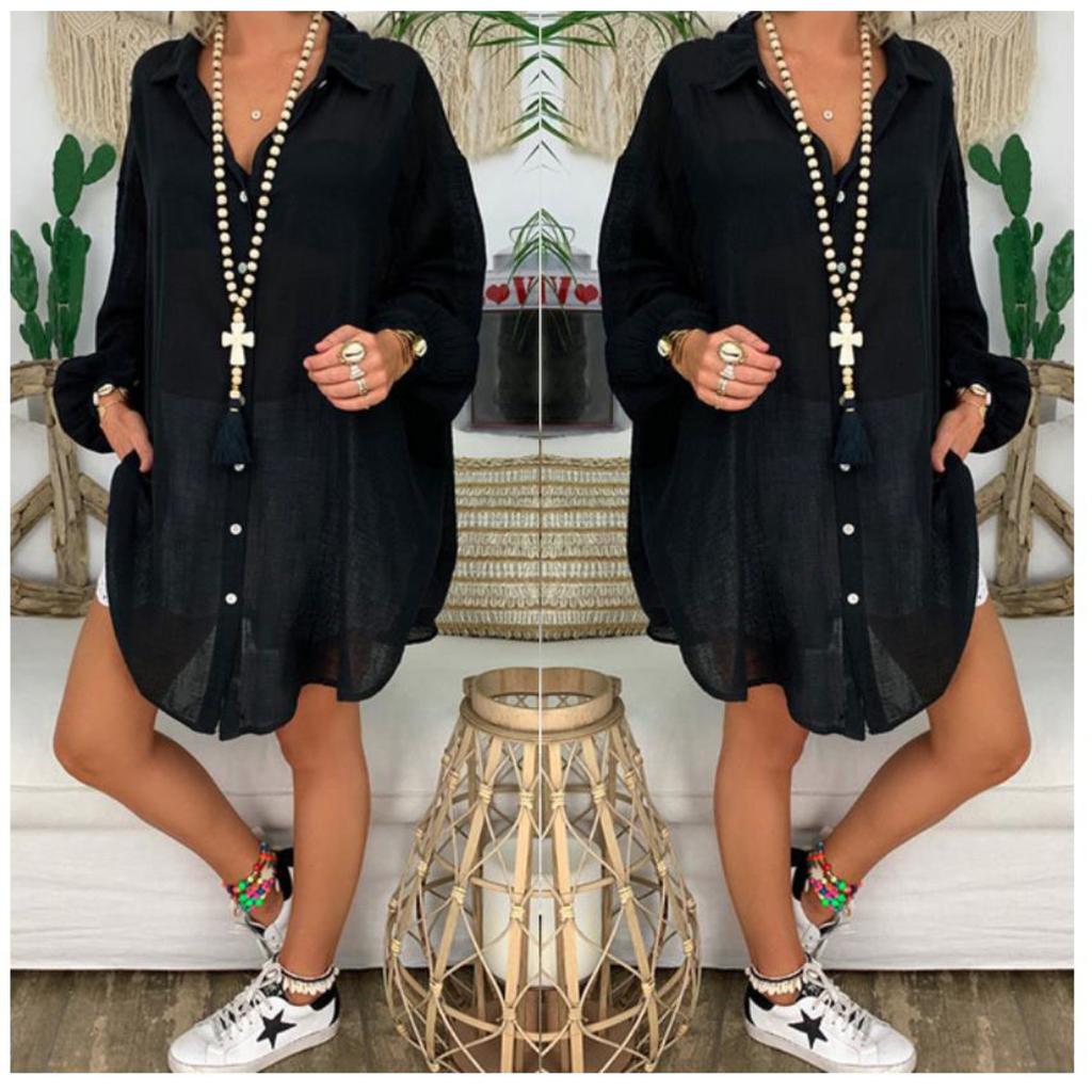 Plus Size Women's Button Down Shirt, Loose Long Sleeve Casual Blouse Top for Women, European American Style