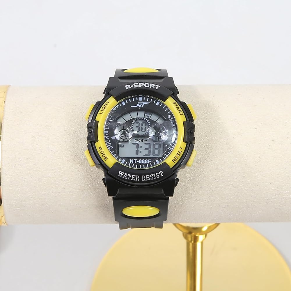Kids Digital Watch Boys Girls Colorful Alarm Clock with Day Display 5.25 Yellow