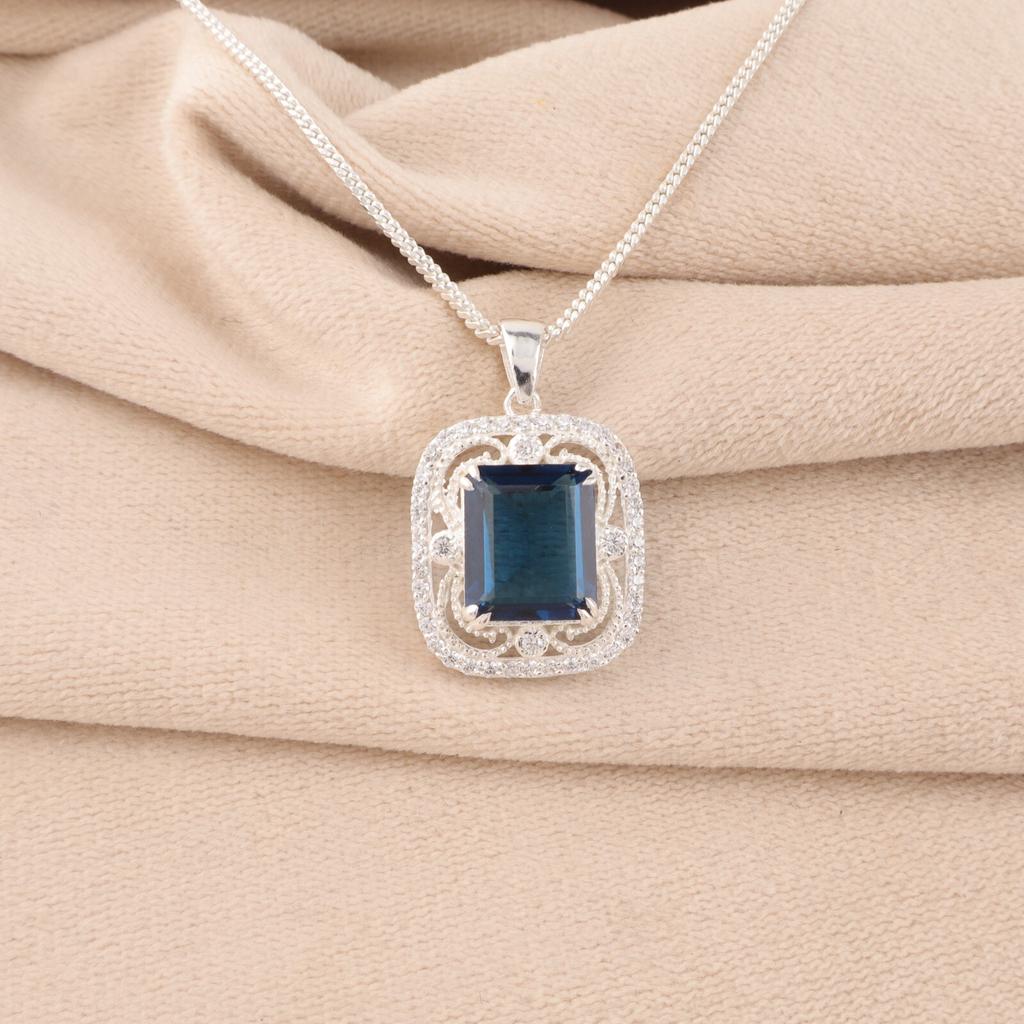 London Blue Topaz Gemstone 925 Sterling Silver Jewelry Zircon Designer Pendant CZP-11-9