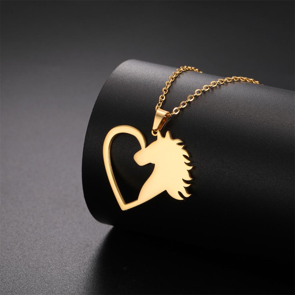 My Shape Running Horse Pendant Necklaces Women Men Stainless Steel Couple Love Heart Horse Animal Neck Chain Horse Lover Jewelry